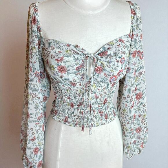 Love Tree Floral Blouse XS-S Coquette Fairy Boho Regency Victorian Peasant Top - Picture 1 of 8